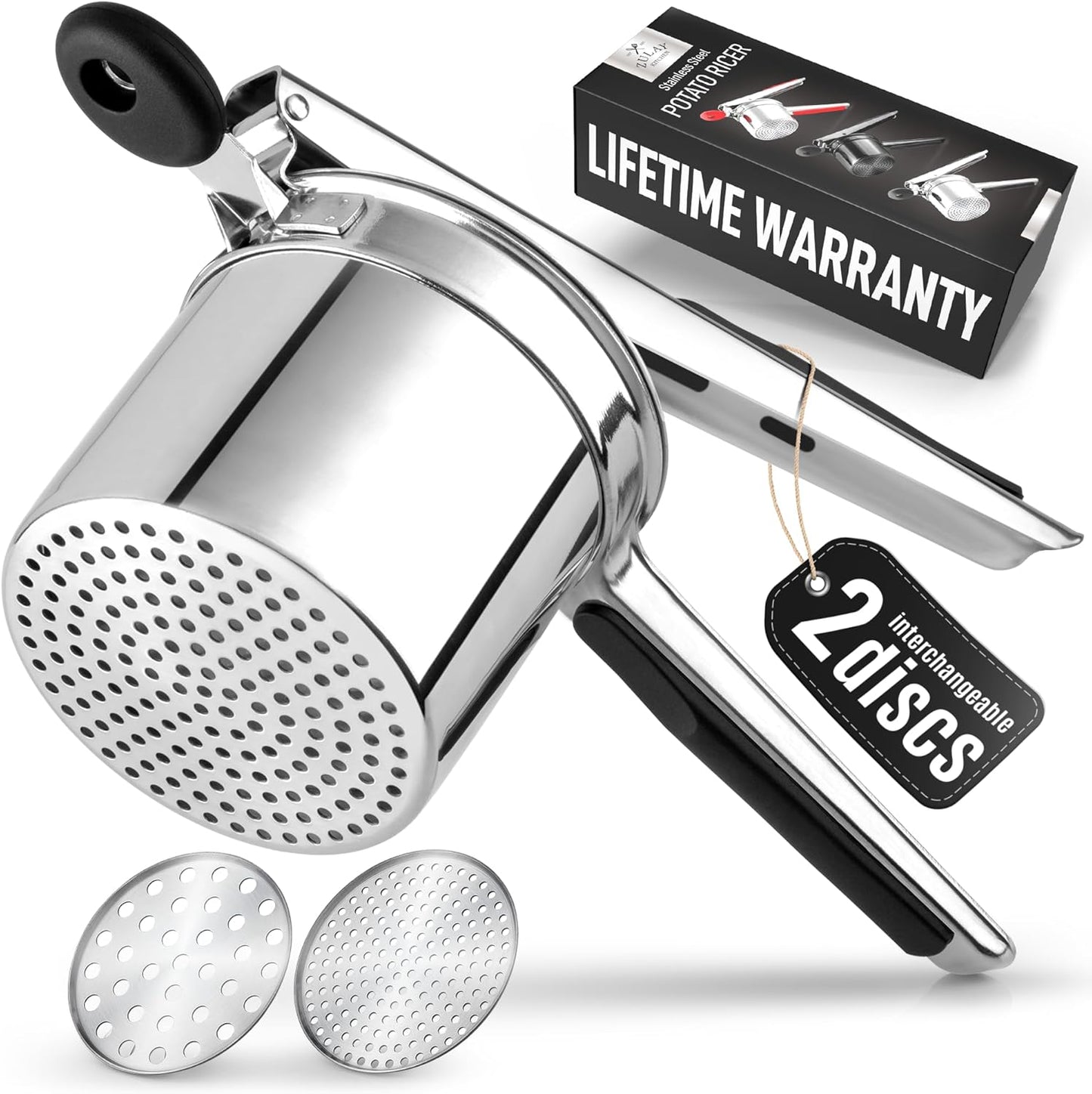 Zulay Kitchen Premium Large 15oz Potato Ricer, Heavy Duty Professional Stainless Steel Potato Masher and Ricer Kitchen Tool, Press and Mash Kitchen Gadget - Silver/Black