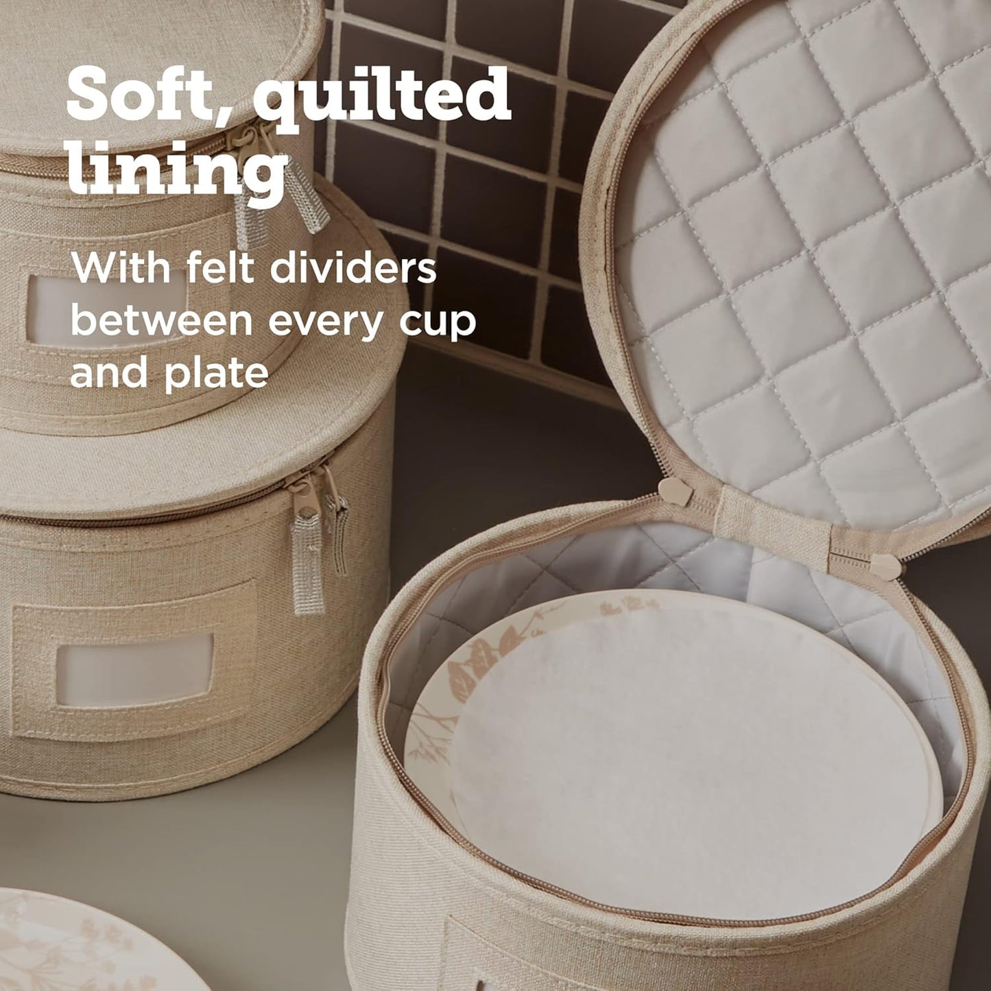 storageLAB China Storage Containers, Containers for Organizing, Hard Shell Case, Felt Plate Dividers, Moving Supplies, Storage Box, Wine, Dishes, Glasses Storage, Charger Plates Storage Containers