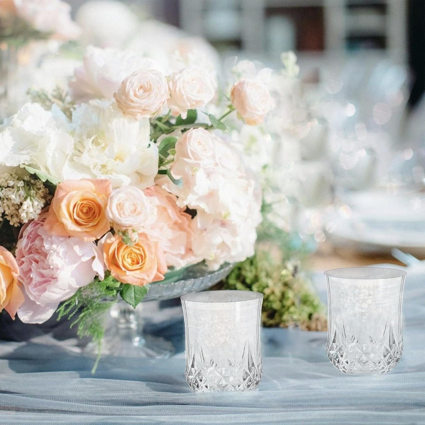 48 PCS Transparent Stemless Wine Glasses，Plastic Reusable Cups 9OZ Vintage Drinking Glasses Tumblers for Whisky, Beer, Juice, Beverages, Cocktai