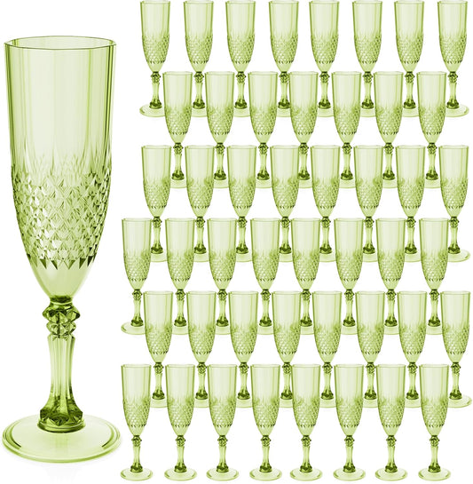 Plastic Champagne Flutes, 48PCS Green Plastic Wine Glasses Goblets Reusable Champagne Flute for Weddings, Bachelor Parties, Toasting, and Events(48, Green)