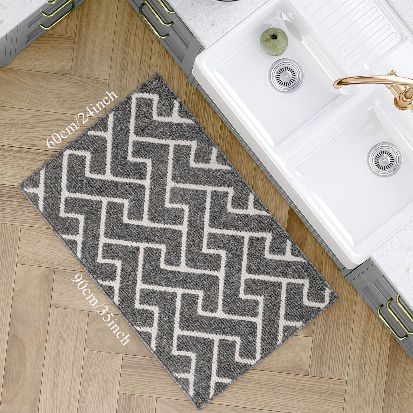hicorfe Kitchen Rugs and Mats Sets,Super Absorbent Polypropylene Non-Slip Rug,Soft Comfort Floor Mat,Washable for Kitchen,Hallway,Office,Sink,Laundry(24" x 35",Grey)