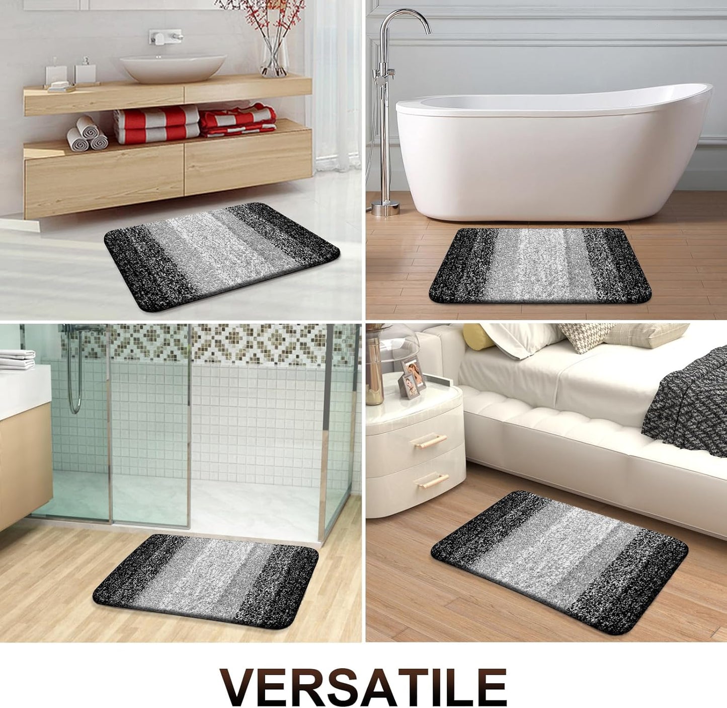 OLANLY Bathroom Rugs Mat 59x35, Extra Soft Absorbent Microfiber Bath Rugs, Rubber Backing, Quick Dry, Machine Washable Bath Mats for Bathroom Floor, Tub and Shower, Home Decor Accessories, Black