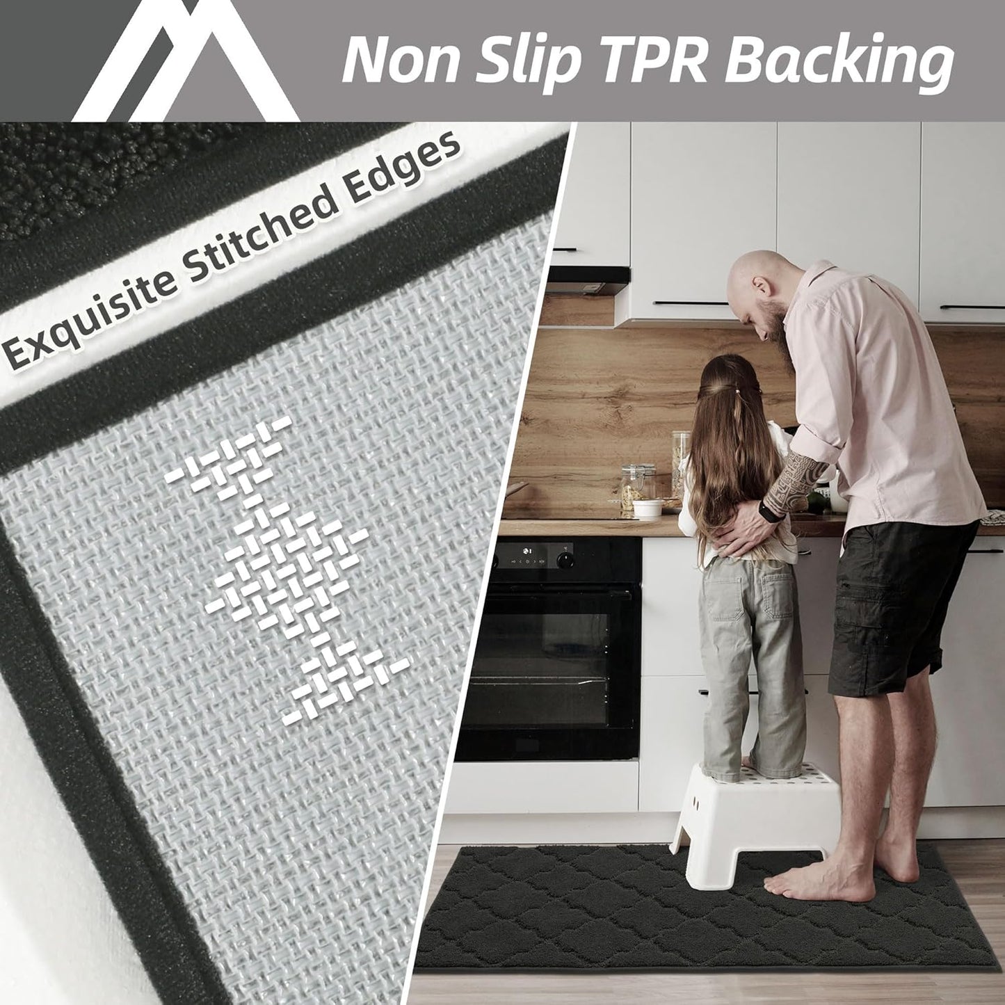 COSY HOMEER Soft Kitchen Rugs and Floor Mats for in Front of Sink Super Absorbent 20"x59" Non-Skid Standing Washable,Polyester,Black