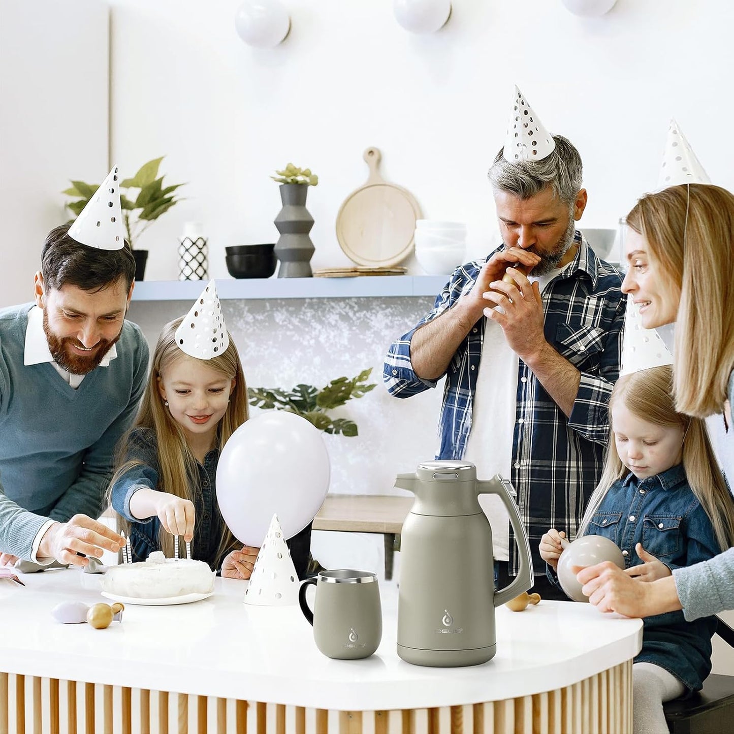 IDEUS Thermal Coffee Carafe 68oz (2,000ml), Stainless Steel Double Wall Insulated Vacuum Flask, Water Jug Coffee Server and Beverage Dispenser, Heat and Cold Retention (Celadon, 68oz (2,000ml))