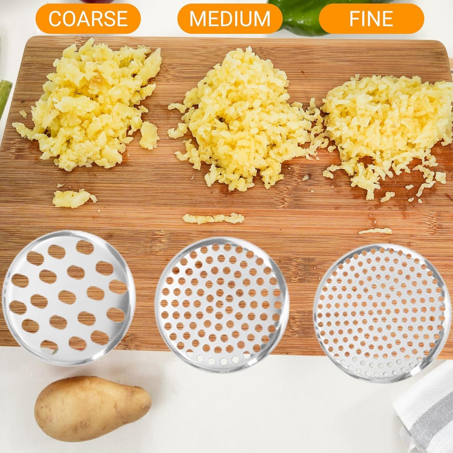 Potato Ricer 15oz, Heavy Duty Stainless Steel Potato Masher with 3 Interchangeable Discs, Large Masher and Ricer Kitchen Tool for Mashed Potatoes, Spaetzle Noodle Maker, Potato Press