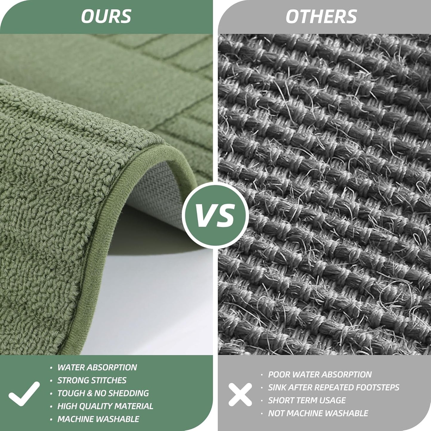 BEQHAUSE-Kitchen-Rugs-Non Slip-Kitchen-Mats-for-Floor Machine Washable Kitchen Rugs Absorbent Kitchen Carpet with TPR Non Skid Backing,Green, 24”x60”