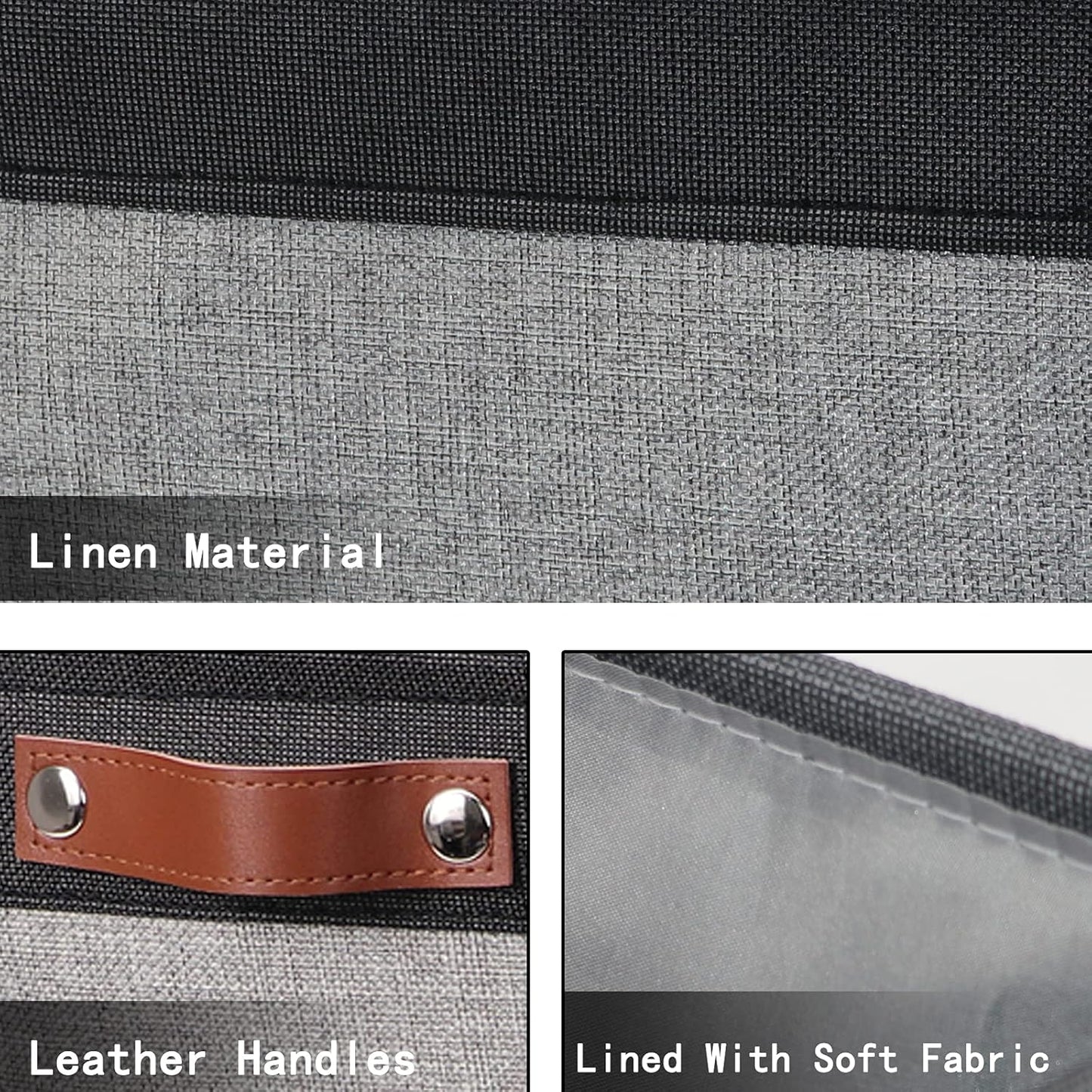 HNZIGE Small Storage Baskets Fabric Bins(6-Pack)Baskets for Shelves, Empty Gift baskets with Leather Handles,Folable Baskets for organizing Clothes, Toys, Books, Gifts(Black&Gray,11.8" x 7.8" x 5.1")