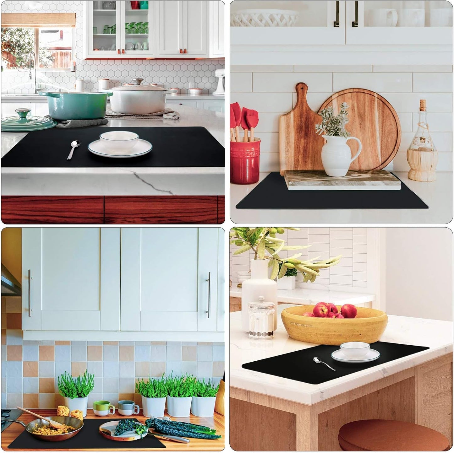 Gartful Silicone Mats for Kitchen Counter, Thicker 0.06", 25 x 17 inches Multipurpose Table Mat, Silicone Pad Desk Work Mat, Nonstick Nonskid Heat-Resistant Pad, Placemat, Black, 2PCS