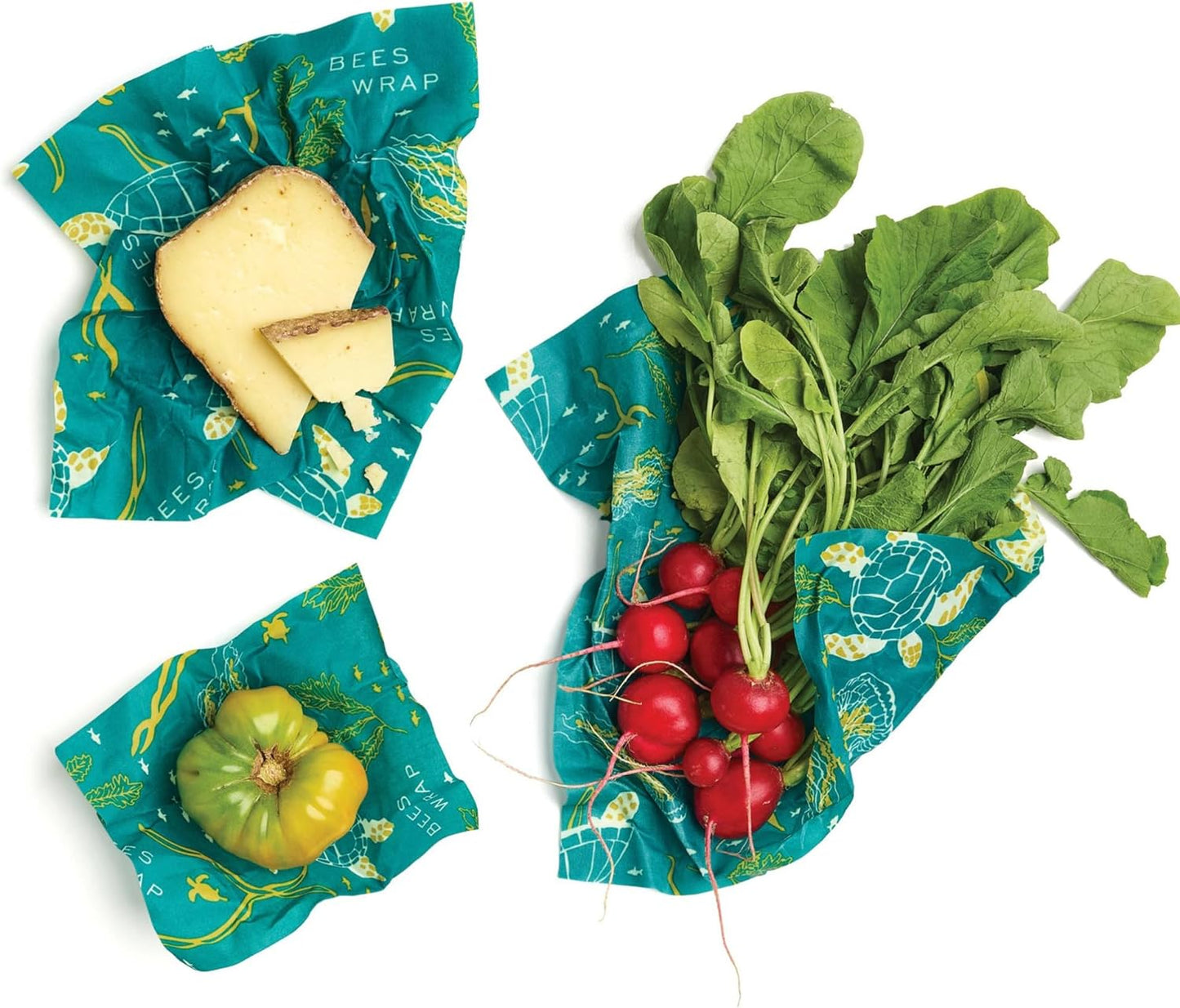 Bee's Wrap Beeswax Wraps for Food - Ocean 3 Pack (S, M, L) Made in USA Reusable & Organic Food Wraps, Sandwich Wrap & Bowl Covers - Eco-Friendly Alternative to Aluminum Foil & Plastic Wrap