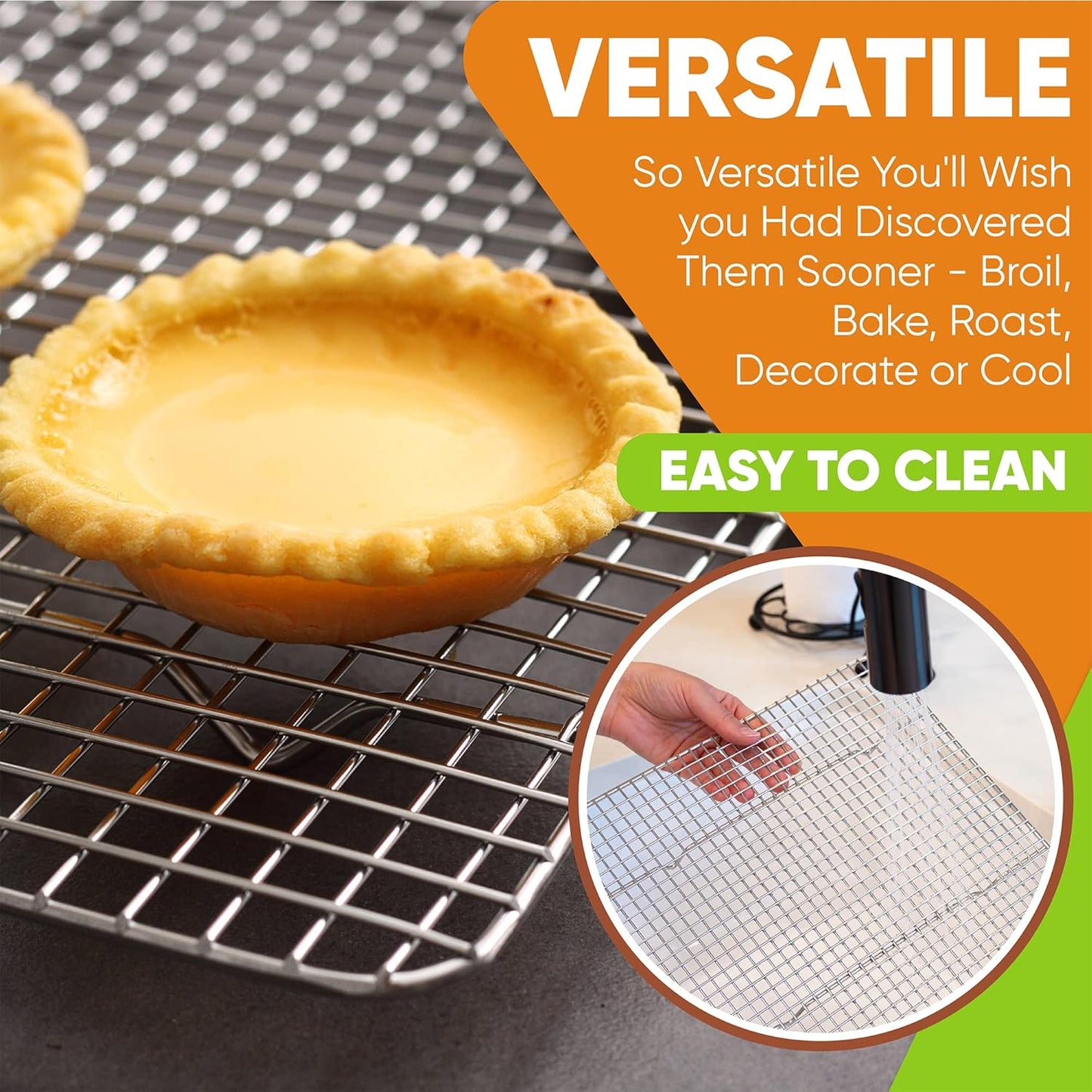 Spring Chef 8.5" x 12" Stainless Steel Cooling Racks, Wire Rack for Baking Sheet - Fits Small Quarter Sheet Pan - Perfect for Cooking, Baking, Grilling, Smoking - Dishwasher Safe - Set of 2