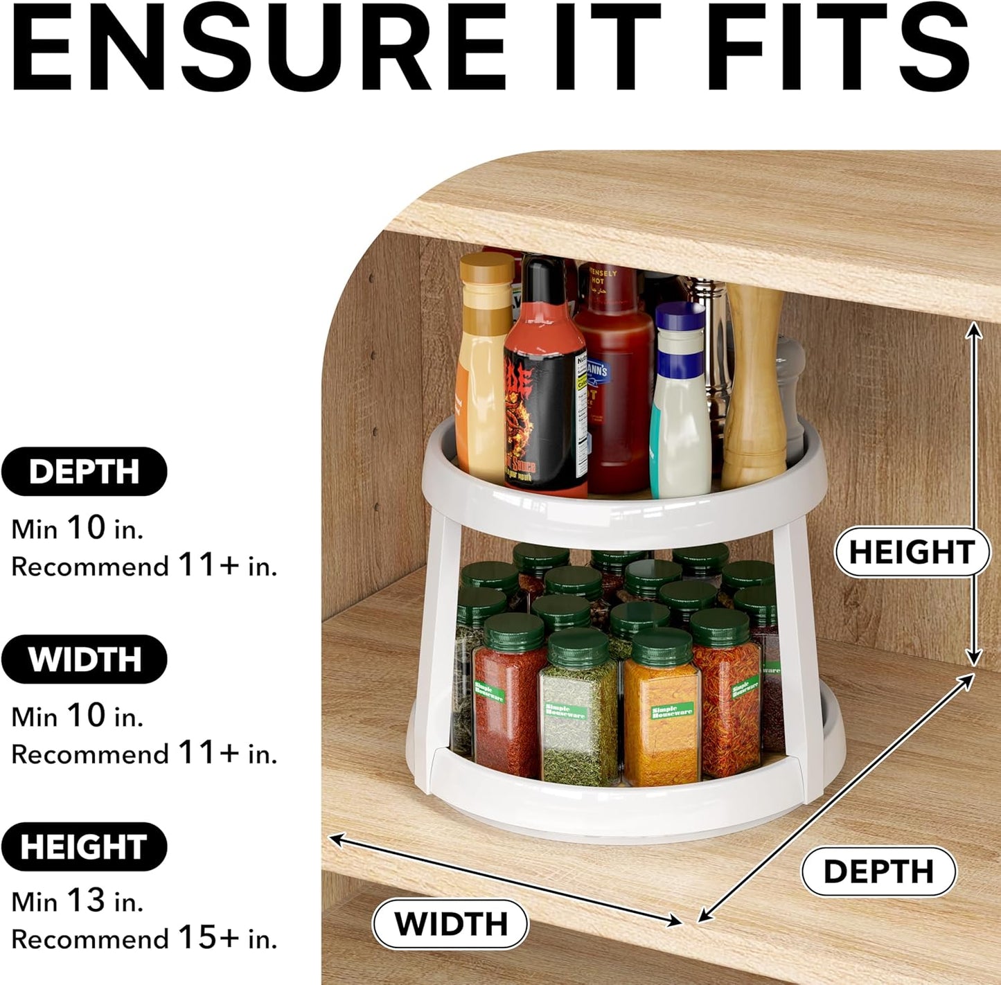 Simple Houseware 2-Tier Lazy Susan Spice Organizer, 10-Inch Diameter, Oak