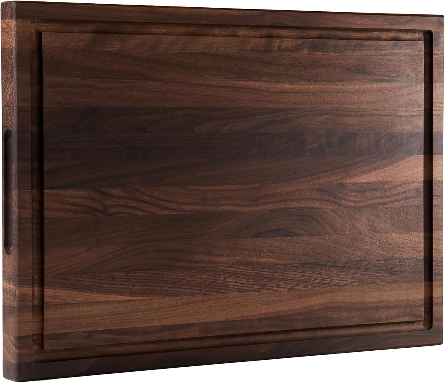 American Dark Walnut Wood Cutting Board 17x12 x1in for Kitchen with Juice Groove, Inner Handles, Gift Box, Thick Wooden Cutting Board Finished with Linseed Oil, Beeswax, Carnauba Wax, Lemon Oil