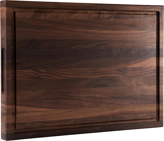 American Dark Walnut Wood Cutting Board 17x12 x1in for Kitchen with Juice Groove, Inner Handles, Gift Box, Thick Wooden Cutting Board Finished with Linseed Oil, Beeswax, Carnauba Wax, Lemon Oil