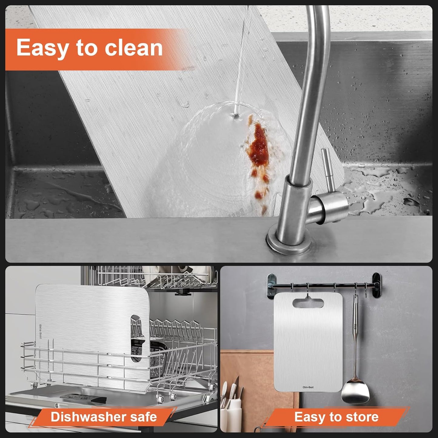 Titanium Cutting Boards For Kitchen, Double-Sided Food-Grade Kitchen Stainless Cutting Board, Non-Toxic & Non-Slip, Dishwasher Safe, Ideal For Indoor, Outdoor, Camping & Bbq Parties, L 15.4" * 11"