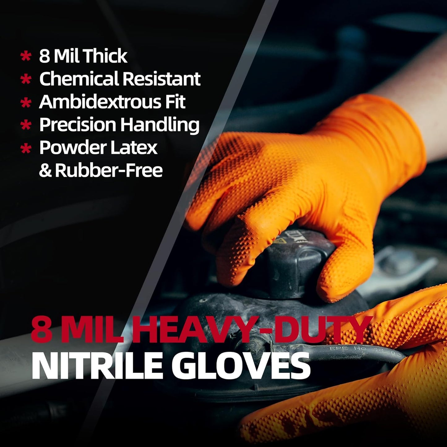 Jointown Basic Heavy Duty Nitrile Gloves, Mechanic Gloves 8 Mil Nitrile Disposable, with Raised Diamond Texture, Case of 1000, Orange, Medium