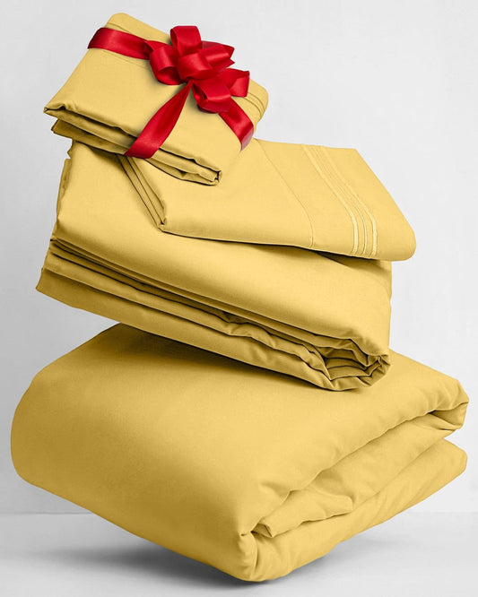 Mellanni Twin XL Sheets Set - 3 PC Iconic Collection Bedding - Hotel Luxury, Extra Soft, Cooling Bed Sheets - Wrinkle, Fade, Stain Resistant (Twin Extra Long, Yellow)