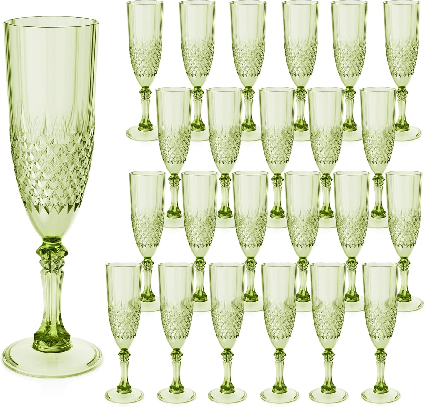 Plastic Champagne Flutes, 24PCS Green Plastic Wine Glasses Goblets Reusable Champagne Flute for Weddings, Bachelor Parties, Toasting, and Events(24, Green)