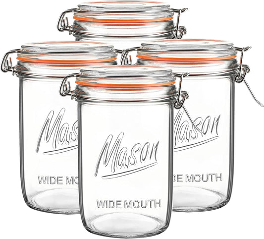 24oz Wide Mouth Mason Jars – 4 Pack Glass Jars with Airtight Lids for Canning, Pickling, Meal Prep, Jam, Jelly, Overnight Oats & DIY Projects