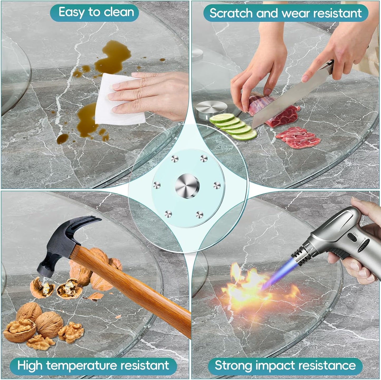 20" Large Lazy Susan for Dining Table Kitchen Glass Turntable with Aluminum Alloy Bearing, Smooth Swivel