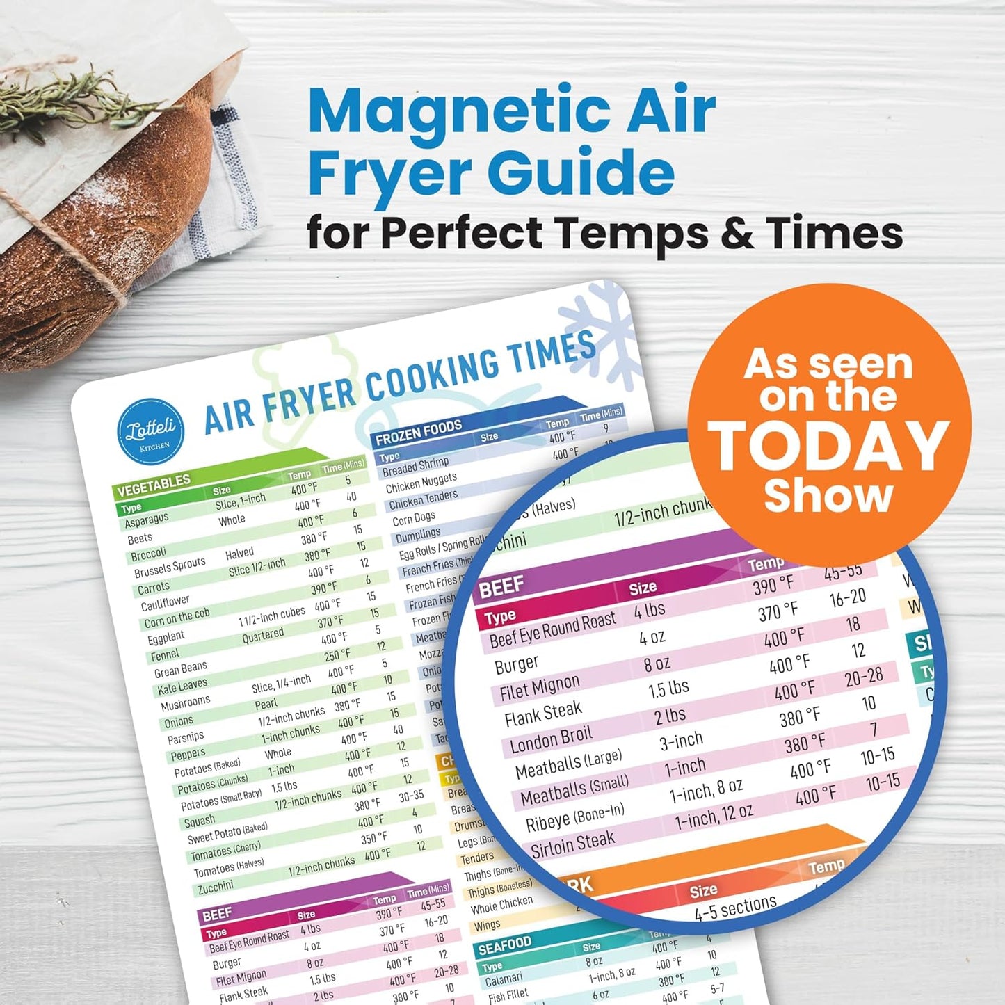 Air Fryer Magnetic Cheat Sheet Set - Air Fryer Accessories Cookbook - Easy to Use AirFryer Time Chart Set As Seen on the Today Show - Strong Magnet Quick Reference Cooking Guide for Frying (White)