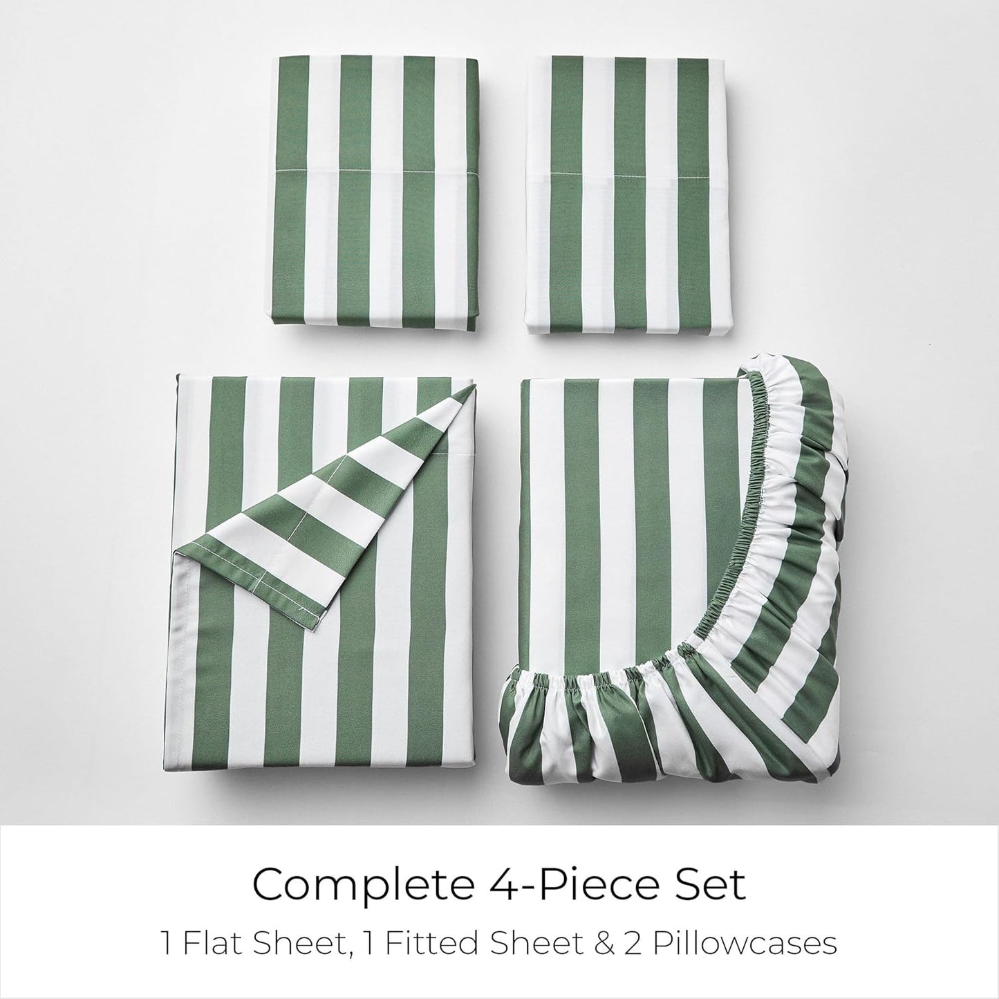 Mellanni Full Sheets Set - 4 PC Iconic Collection Bedding - Hotel Luxury, Extra Soft, Cooling Bed Sheets - Wrinkle, Fade, Stain Resistant (Full, Oxford Stripe Sage)