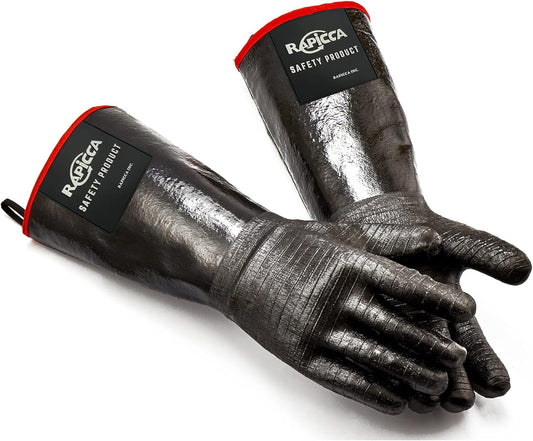 RAPICCA 932°F Heat Resistant BBQ Grill Gloves: Oil Resistant Waterproof for Smoking Grilling Cooking Barbecue Deep Frying Turkey Rotisserie Handling Hot Greacy Meat Stocking Stuffers - Long Sleeve