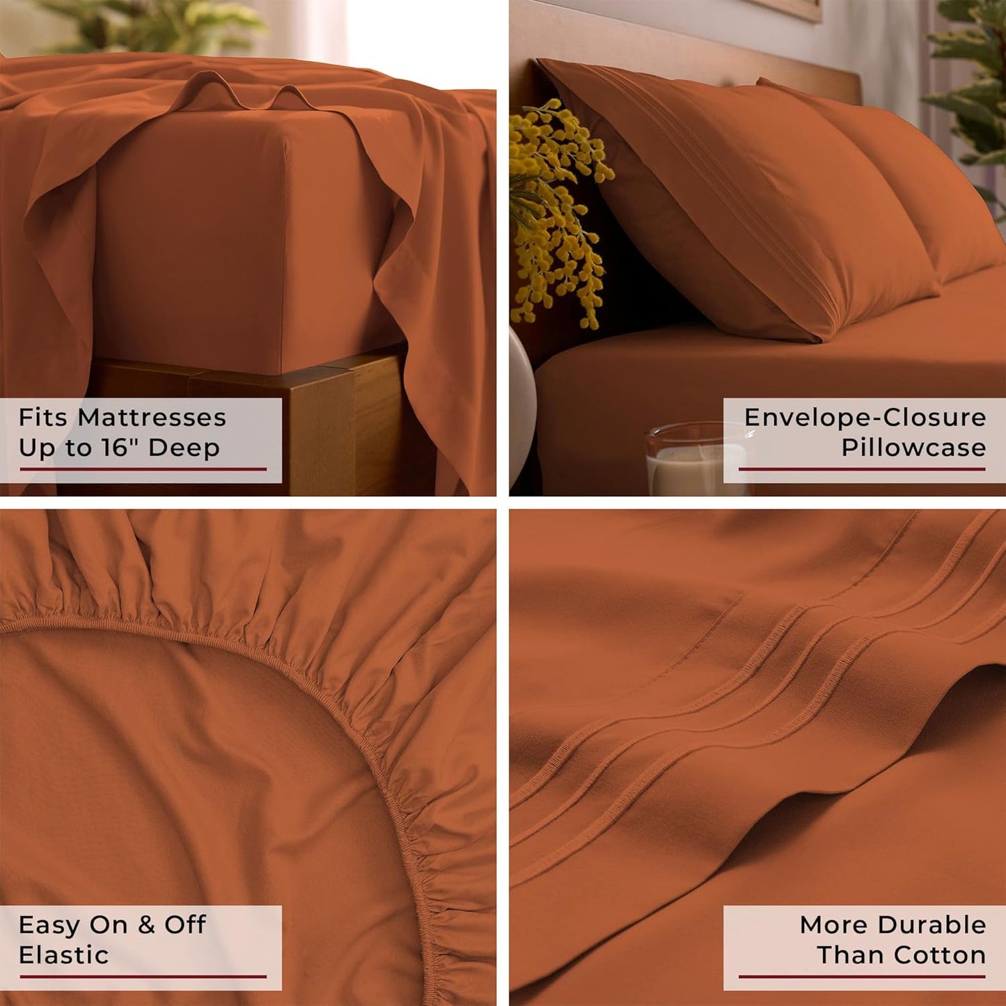 Mellanni Queen Sheets Set - 4 PC Iconic Collection Bedding - Hotel Luxury, Extra Soft, Cooling Bed Sheets - Wrinkle, Fade, Stain Resistant (Queen, Terracotta)