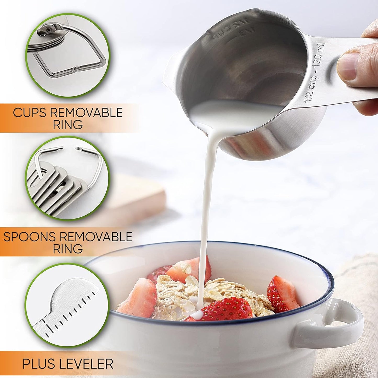 Spring Chef Stainless Steel Measuring Cups and Spoons Set of 15 with Leveler - Kitchen Metric Metal Measuring Spoons and Cups Set for Dry & Liquid Ingredients - Perfect for Cooking & Baking