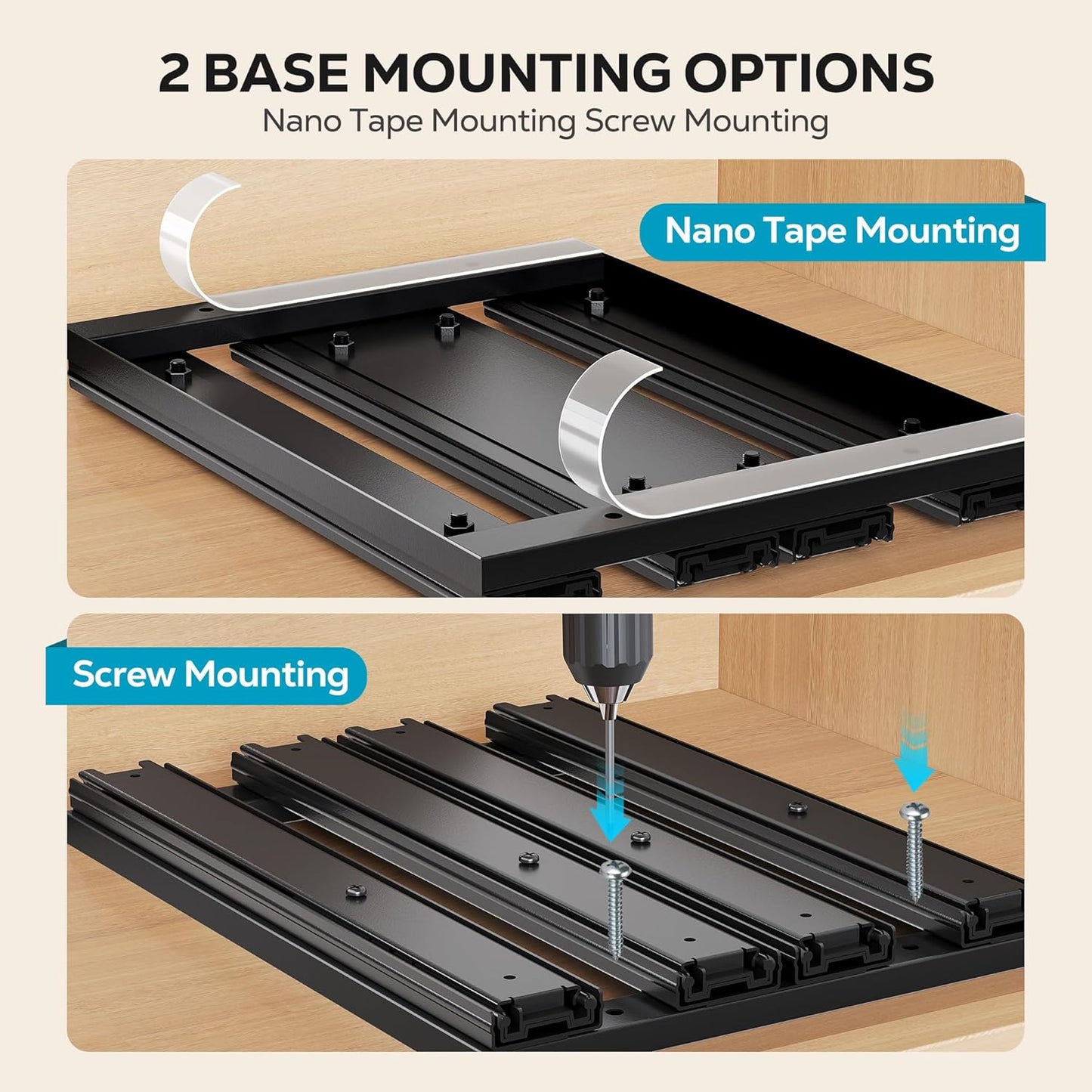 Nieifi Pull Out Spice Rack Organizer, 2 Tiers, Wood Grain, Spice Organization for Cabinet, Height Adjustable, Easy to Install