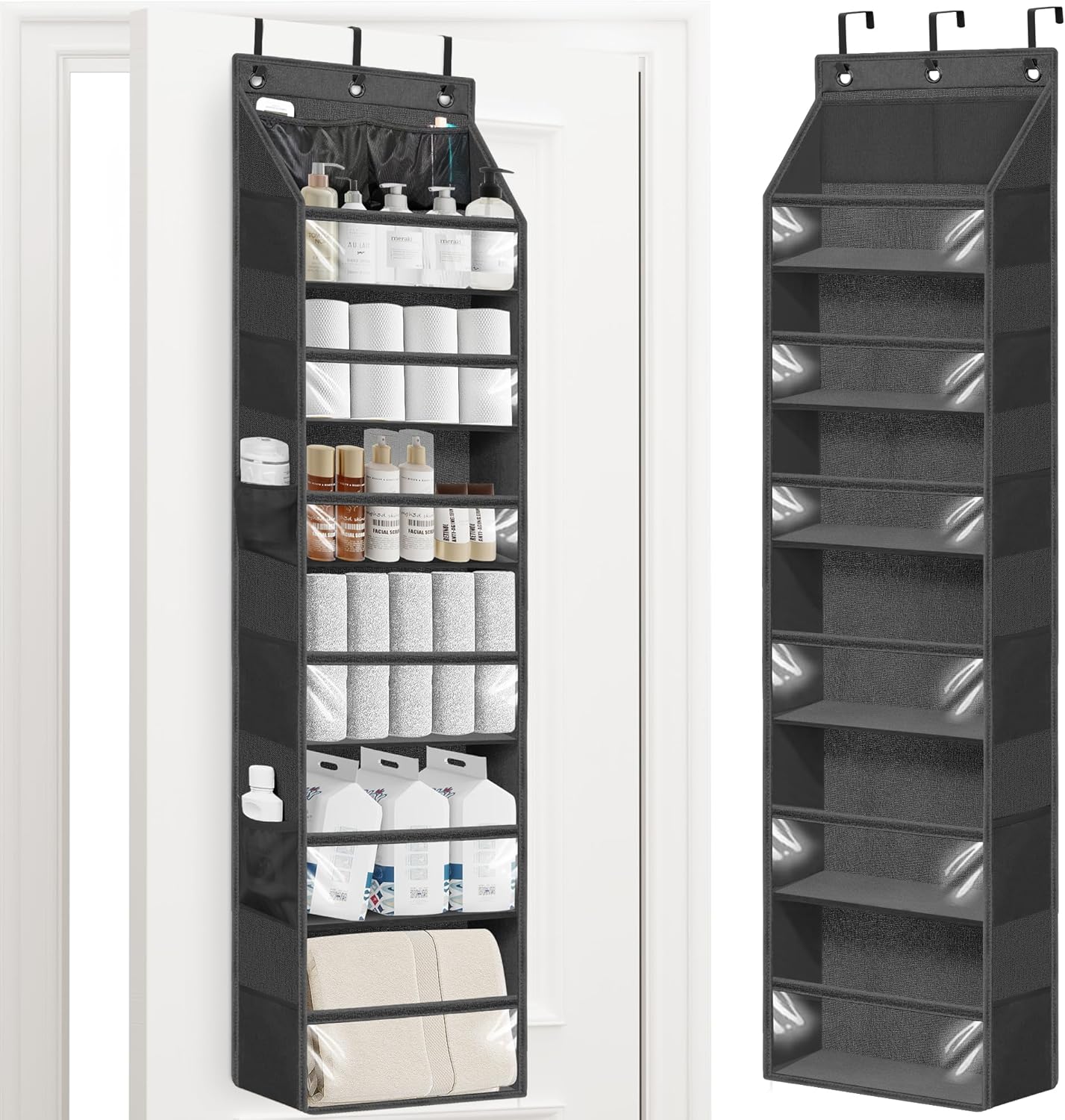 STORAGE MANIAC Over the Door Organizer Large Capacity Hanging Organizer, Clear Deep Pockets Behind Door Closet Organizer and Storage for Nursery, Bathroom, Bedroom, Pantry, 1 Pack Black