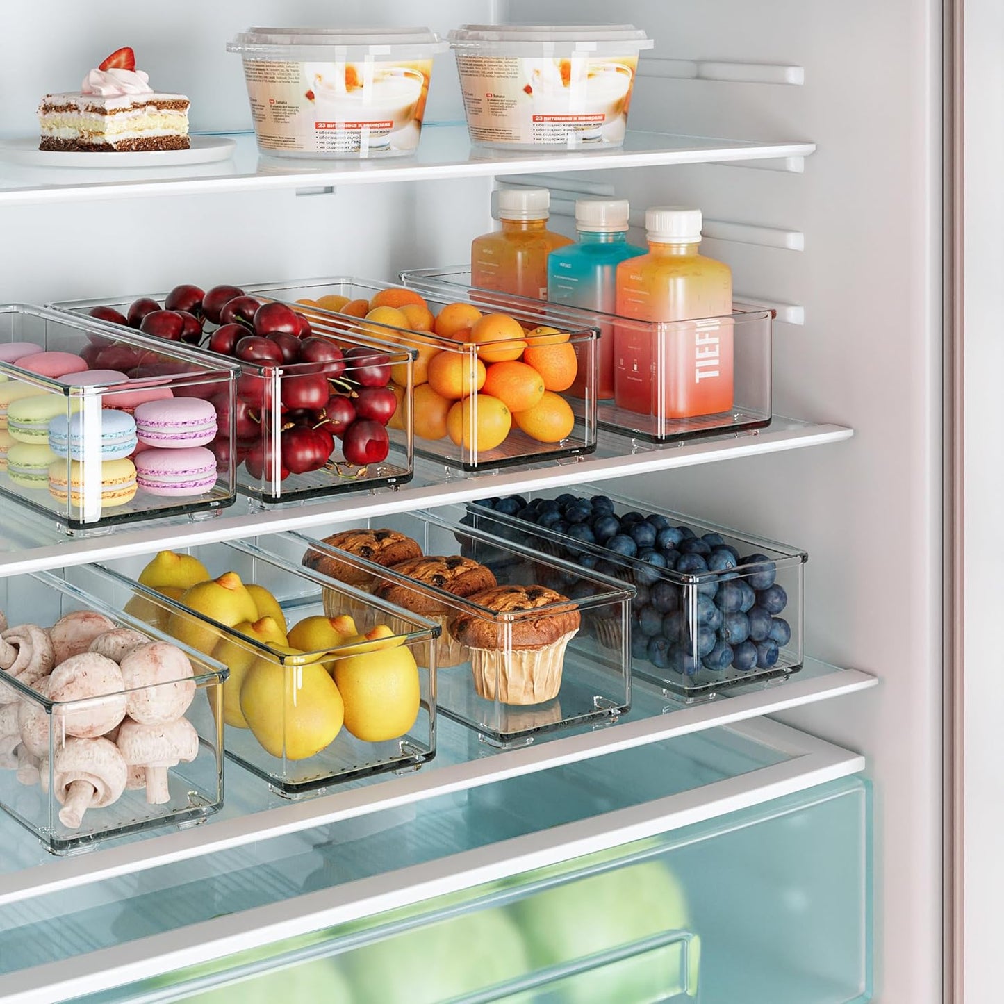 4 PACK Freezer Organizer Bins Clear Stackable Storage Bins for Fridge Organization and Storage