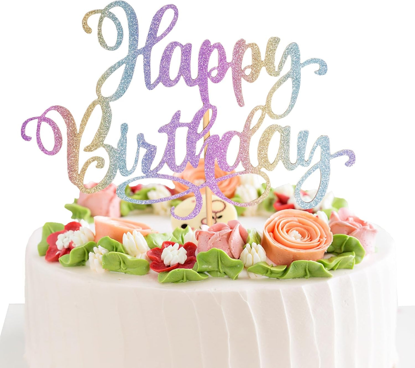 Happy Birthday Cake Toppers 9 Inch Glitter Happy Birthday Cake Pick for Birthday Anniversary Theme Party Cake Decorations Supplies - Colorful