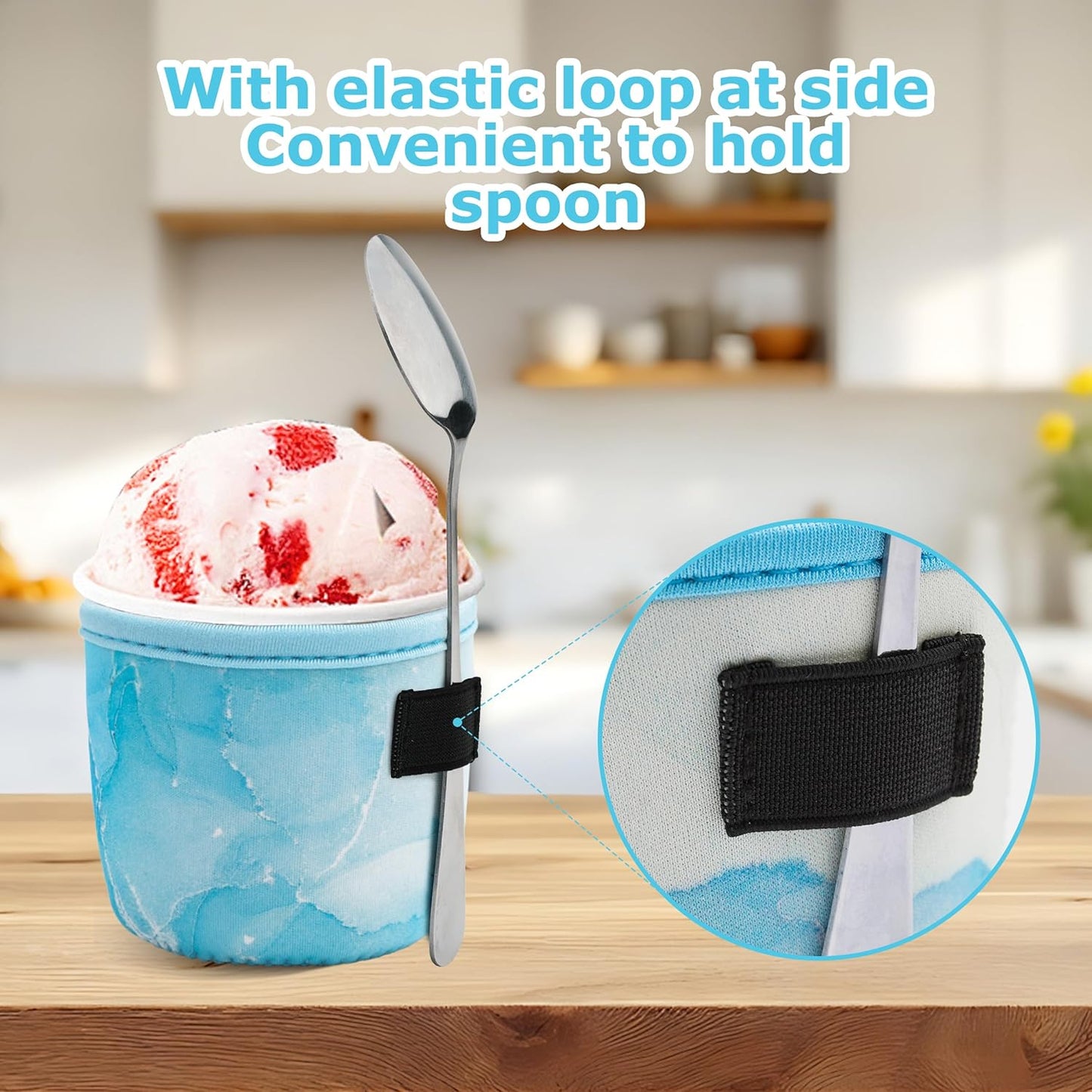 4 Pack Pint Size Ice Cream Sleeves Cozy Neoprene Cover with Spoon Holder Reusable Insulators Cream Sleeves (4 Pack B)