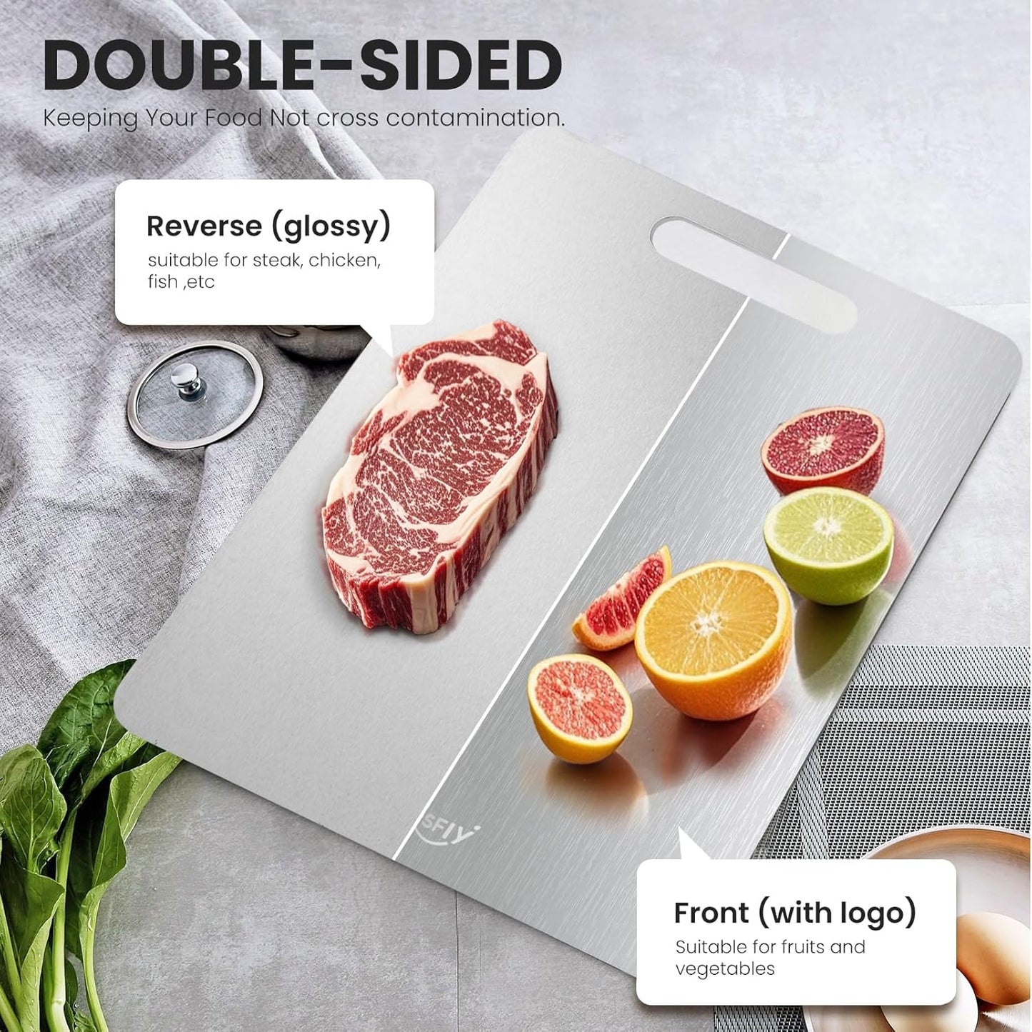 2 Pack Titanium Cutting Board- 100% Pure Titanium Cutting Boards For Kitche,Easy to clean,Double-sided food-grade Cutting Board For Cutting Meats, Fruits And Vegetables,M + L