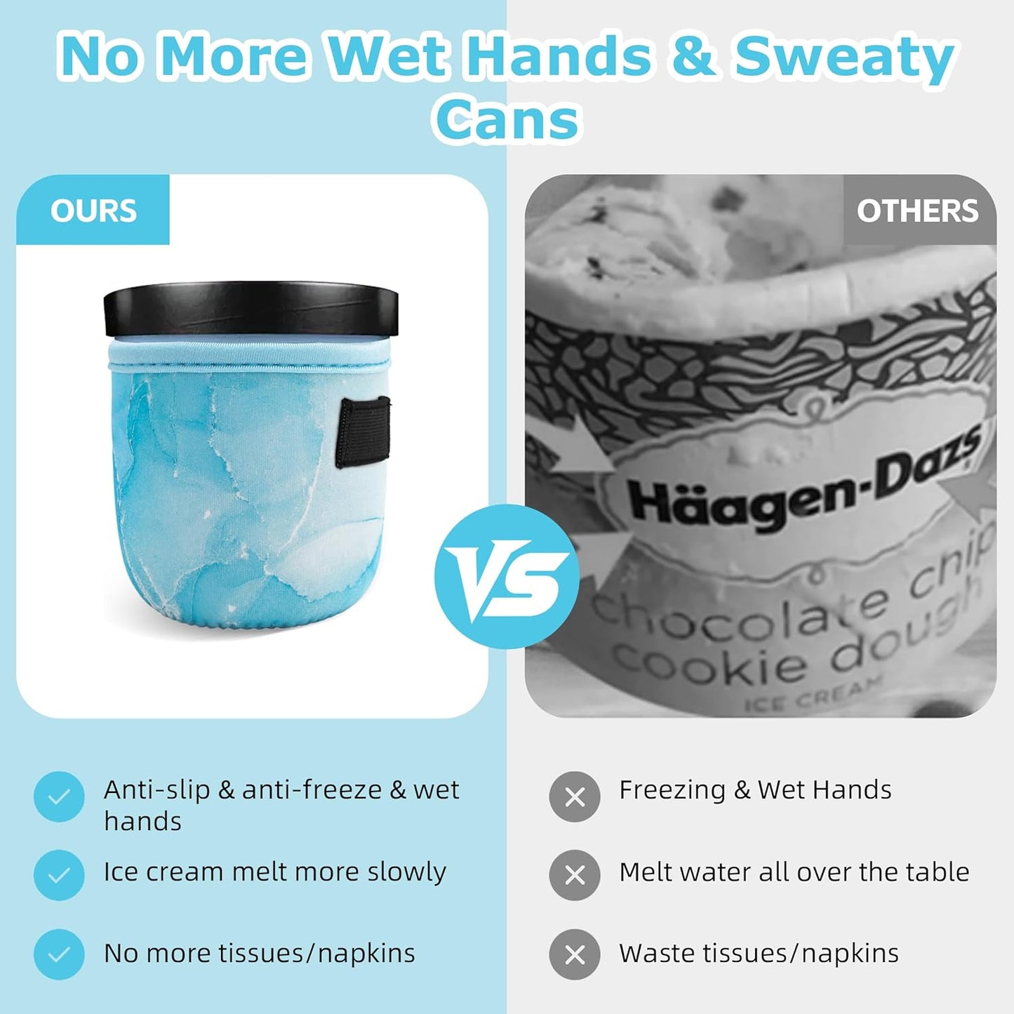 4 Pack Pint Size Ice Cream Sleeves Cozy Neoprene Cover with Spoon Holder Reusable Insulators Cream Sleeves (4 Pack B)