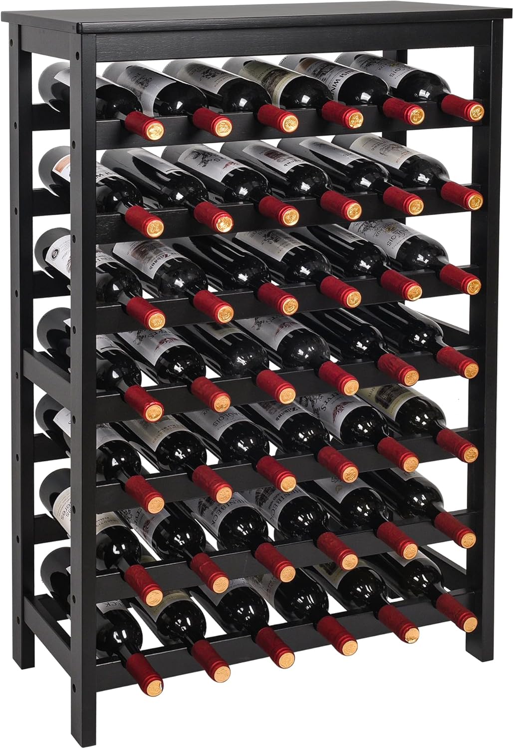 VASMIA 42 Bottles Bamboo Wine Rack,7-Tier Wine Rack Freestanding Floor with Table Top, Wine Storage Shelf for Kitchen Dining Room Bar,Black