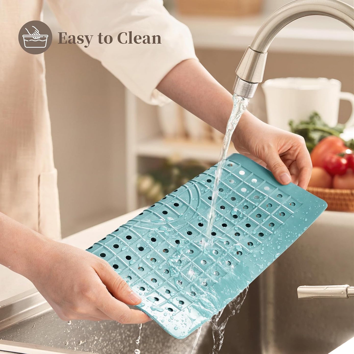 WILLKOMMEN Kitchen Sink Mat, 12" x 10" Rectangular Sink Protector Pad, Fast-Draining Grid Design Liner, Dish Drying Mat 2 Pack Mint Blue