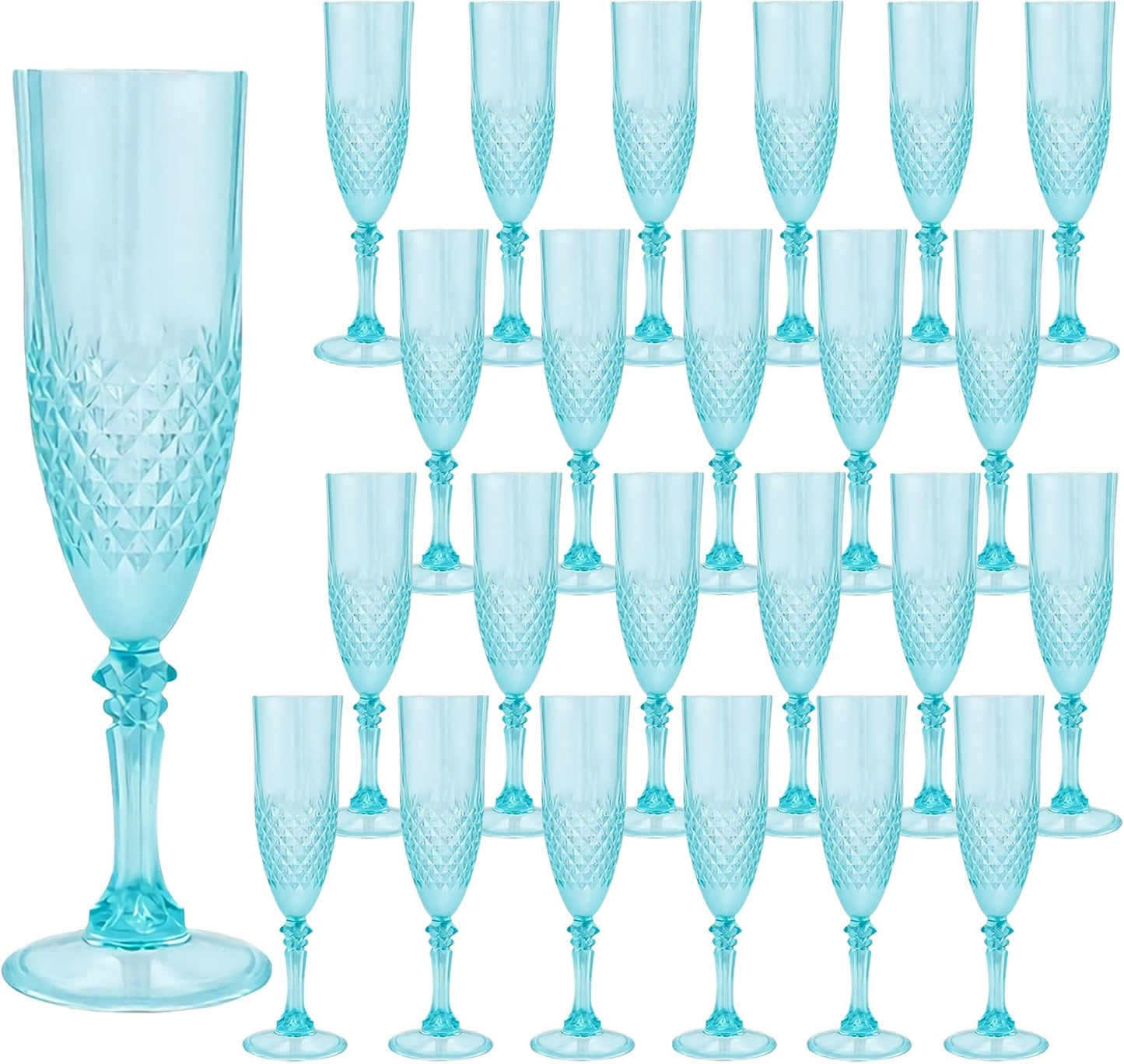 Plastic Champagne Flutes, 24PCS Light Cyan Wine Glasses Goblets Reusable Champagne Flute for Weddings, Bachelor Parties, Toasting, and Events(24,Light Cyan)