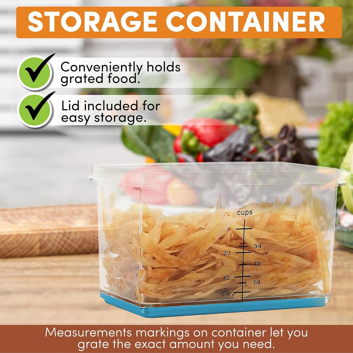 Spring Chef Professional 10" Parmesan Cheese Grater With Container, Stainless Steel & Soft Grip Handle, 4 Sided Kitchen Cheese Shredder Handheld Box Grater for Vegetables, Carrot, Ginger - Aqua Sky