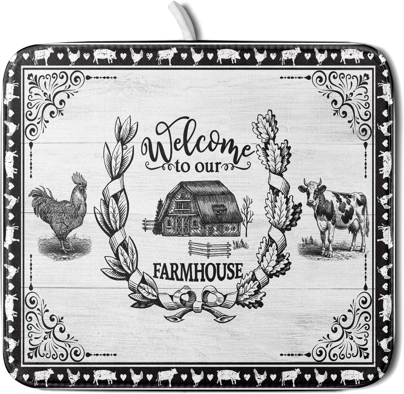 Farm Animal Dish Drying Mat 16x18 Inch Welcome to Our Farmhouse Microfiber Dish Drainer Pads Absorbent Fast Dry Kitchen Accessories