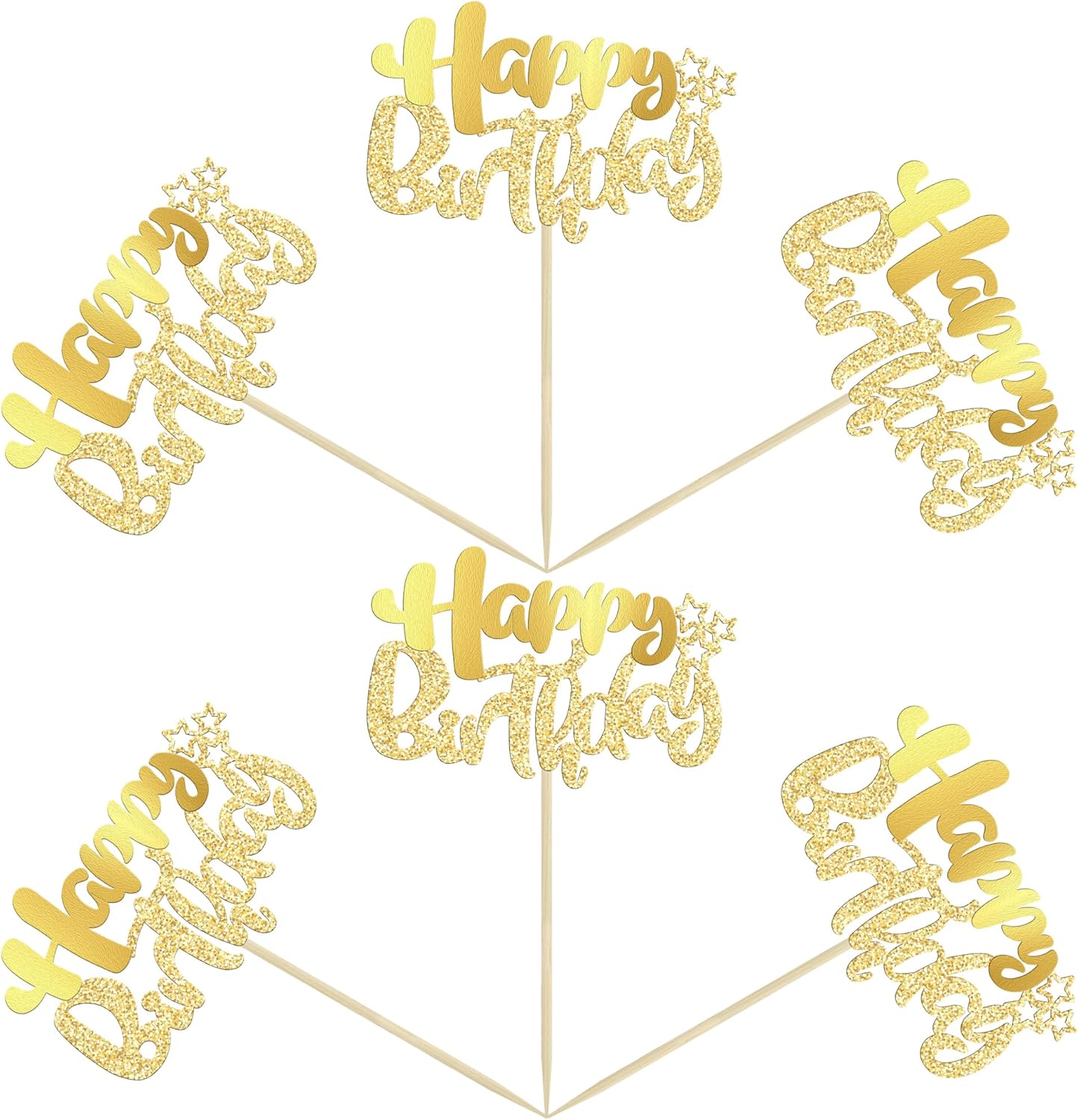 Ephlyn 24Pcs Gold Metallic Happy Birthday Cupcake Toppers for Birthday, Baby Shower & Anniversary Parties