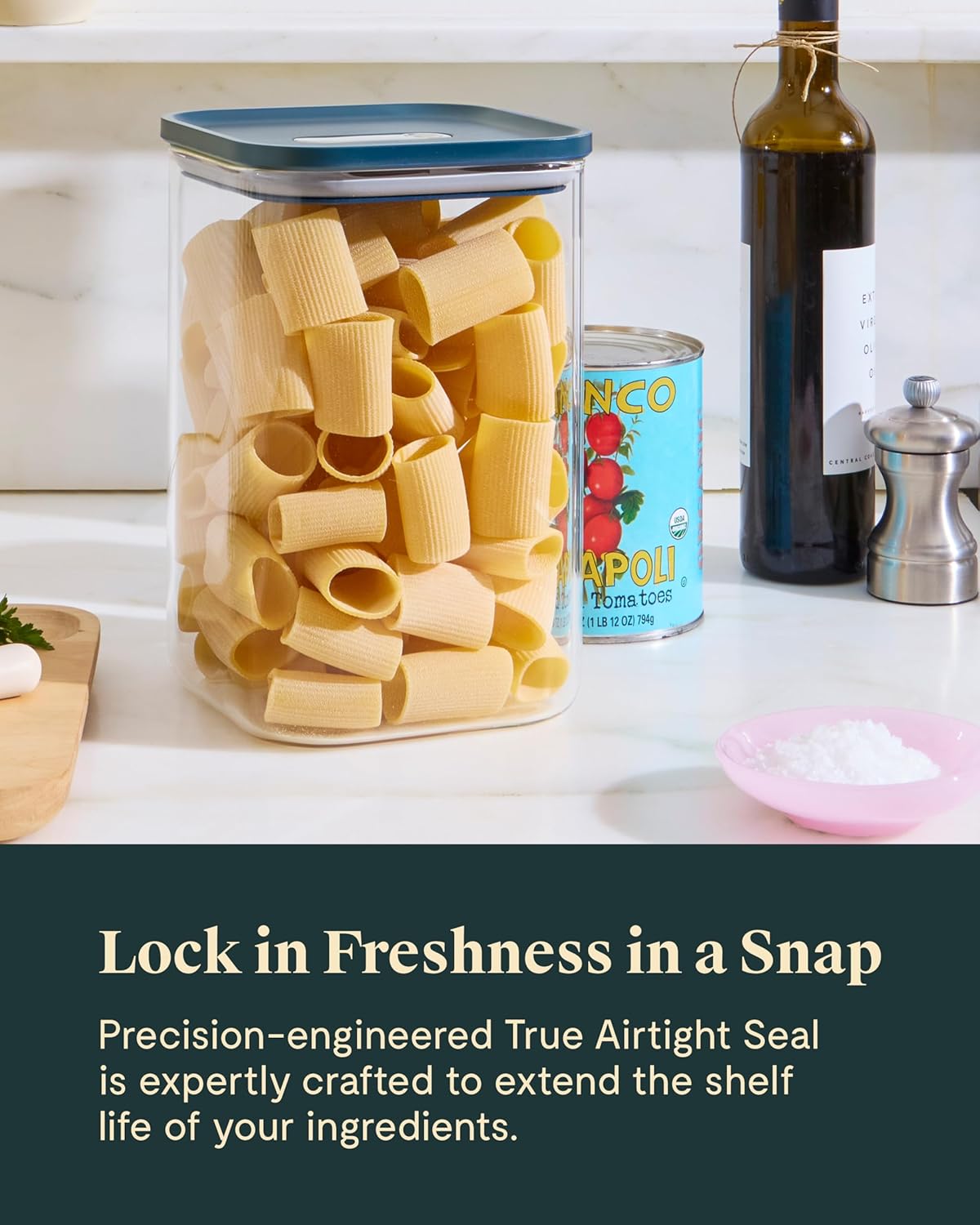 Caraway 4qt Glass Airtight Food Storage Container with Lid – Non-Toxic, BPA-Free Kitchen Storage Container – Stackable, Space-Saving Airtight Container for Dry Goods and More - Cream