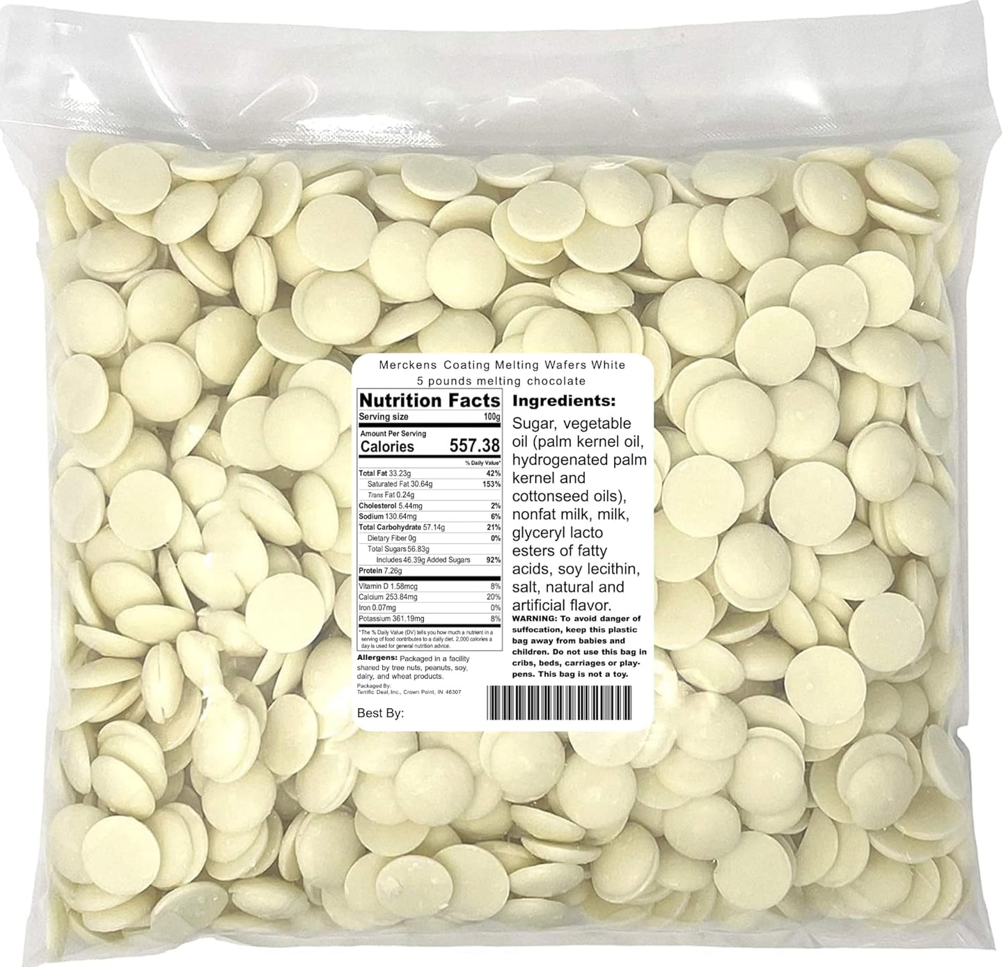 Merckens Coating Melting Wafers White 5 pounds melting chocolate, 80 Ounce