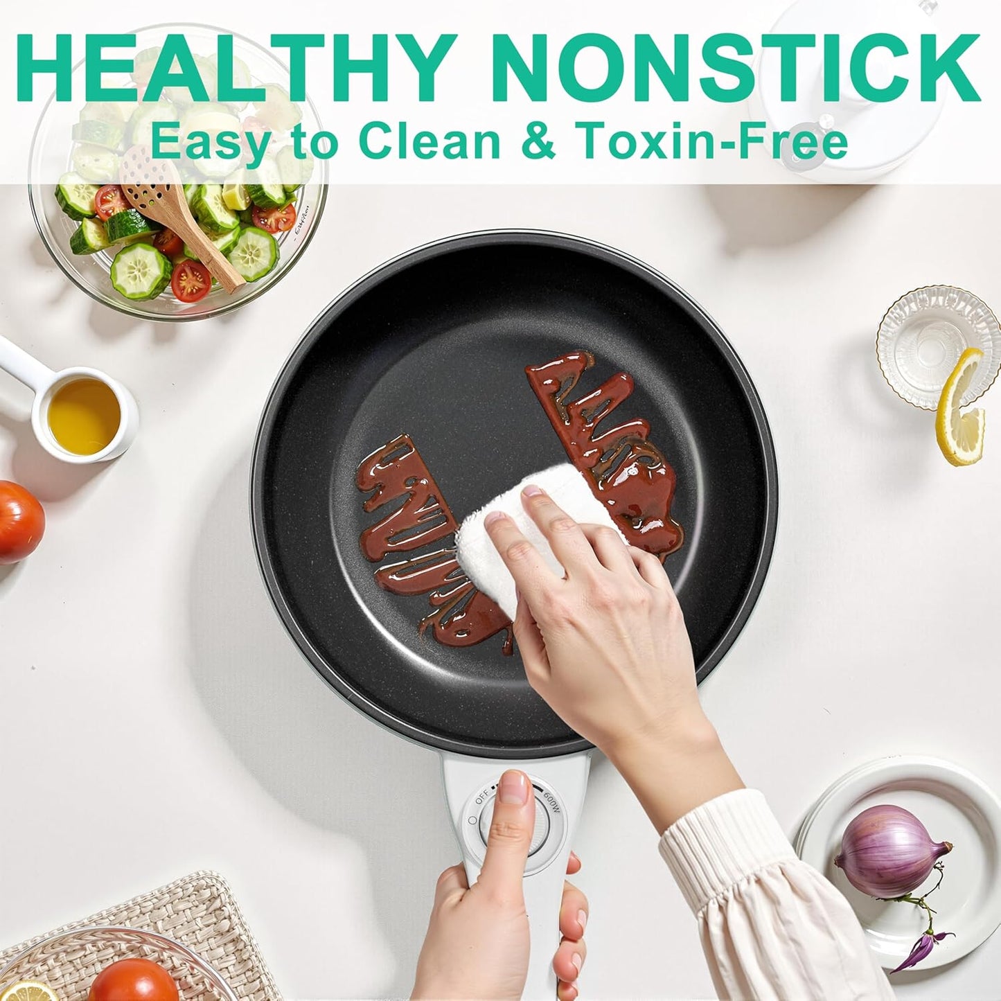 Dezin Hot Pot Electric with Steamer Upgraded, Non-Stick Sauté Pan, Rapid Noodles Electric Pot, 1.5L Mini Pot for Steak, Egg, Fried Rice, Ramen, Oatmeal, Soup with Power Adjustment