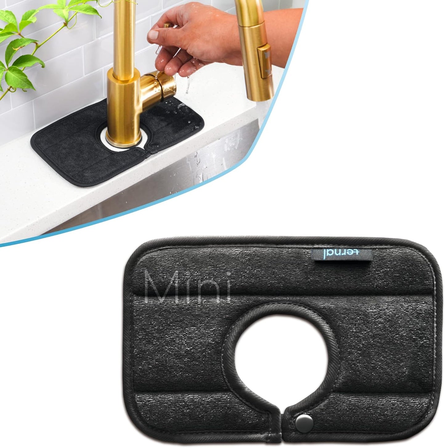 The Original Ternal Sinkmat Drip Catcher & Splash Guard, Faucet Mat for Sinks – Absorbent Microfiber, Machine Washable Counter Protector & Drying Mat for Kitchen, Bathroom or RV [Black, Mini, 1 Pack]