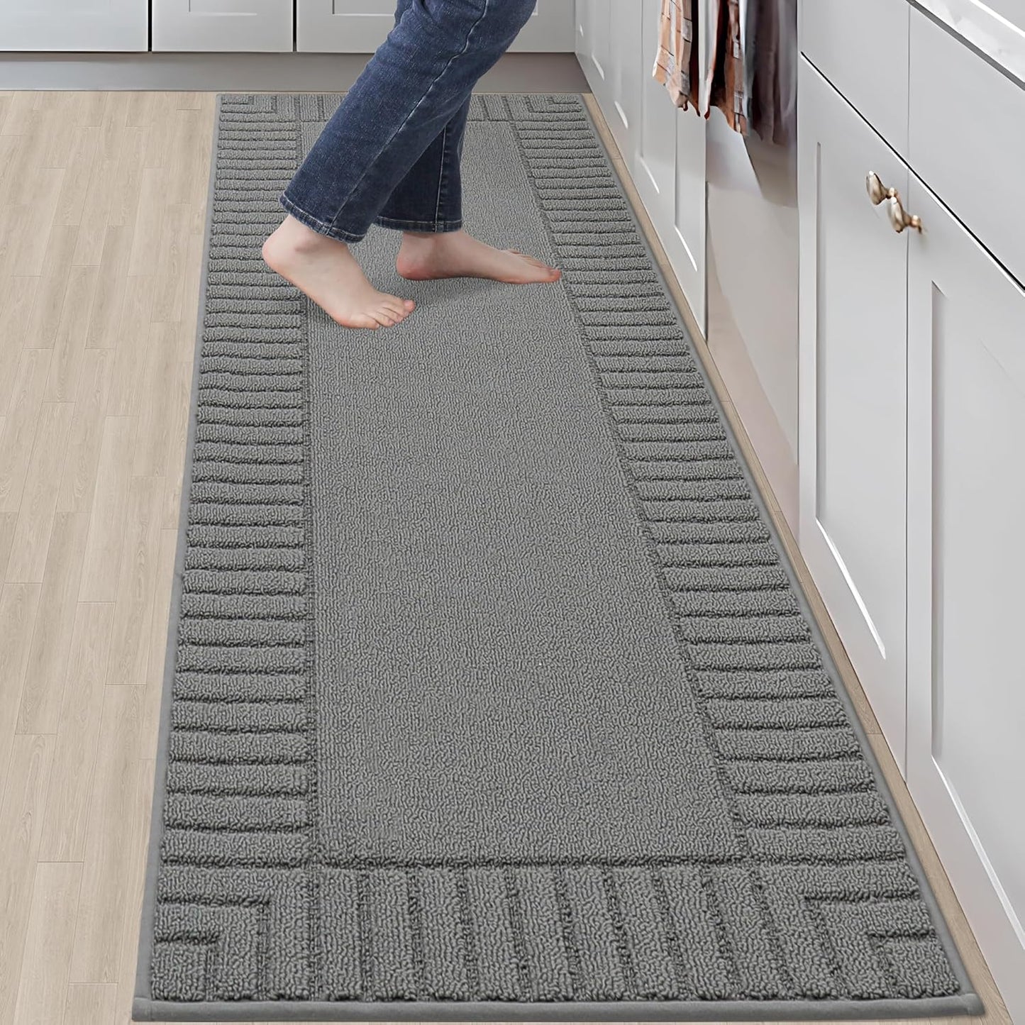 BEQHAUSE-Kitchen-Rugs-Washable-Kitchen-Mats-for-Floor Non-Slip Kitchen Mat Absorbent Kitchen Runner Rug with TPR Non Skid Backing,Grey, 24”x71”