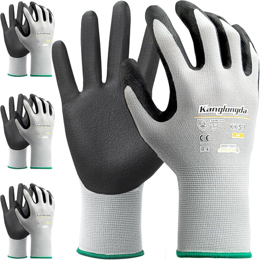 3-Paris XL Work Gloves for Men and Women, Nitrile Coated Safety Protective Gloves with Grip, Ideal for Gardening, Warehouse, Mechanic, Light Duty Construction Work