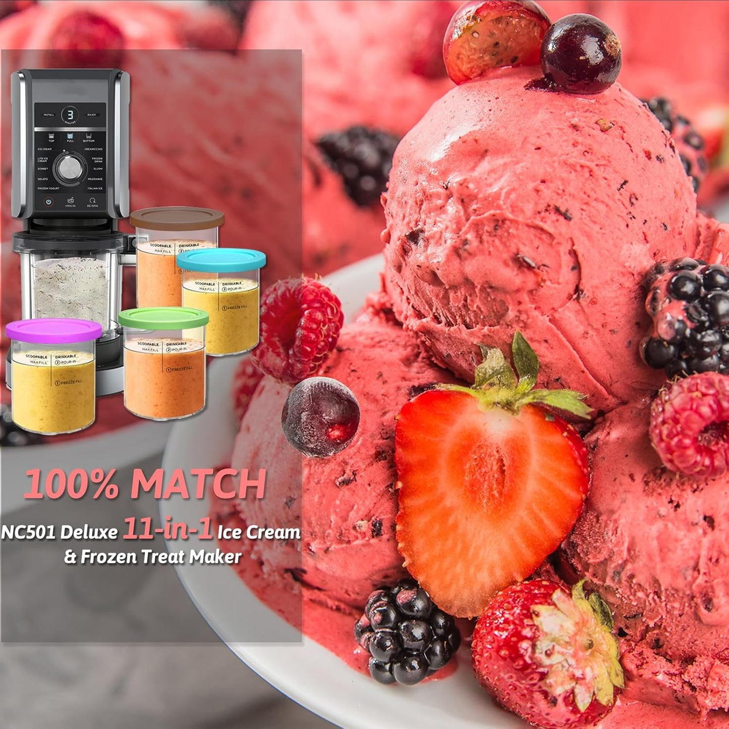 Replacement for Creami Deluxe Pints and Lids 4 Pack,Compatible with Ninja Creami 11-in-1 NC501 NC500 Series Deluxe Ice Cream Maker,24oz Deluxe XL Cups(Purple,Blue,Brown,Green)