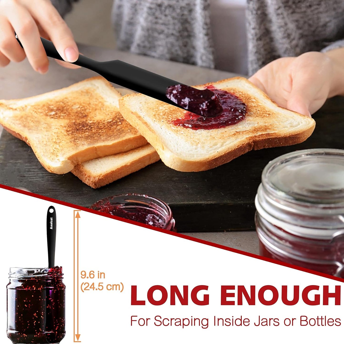 Anaeat Silicone Spatula Set of 5 - Seamless One-Pieces Design, Non-Stick Rubber Spatulas Kitchen Scraper Flexible for Easy Baking, Cooking, Scraping & Mixing, Heat Resistant & Dishwasher Safe