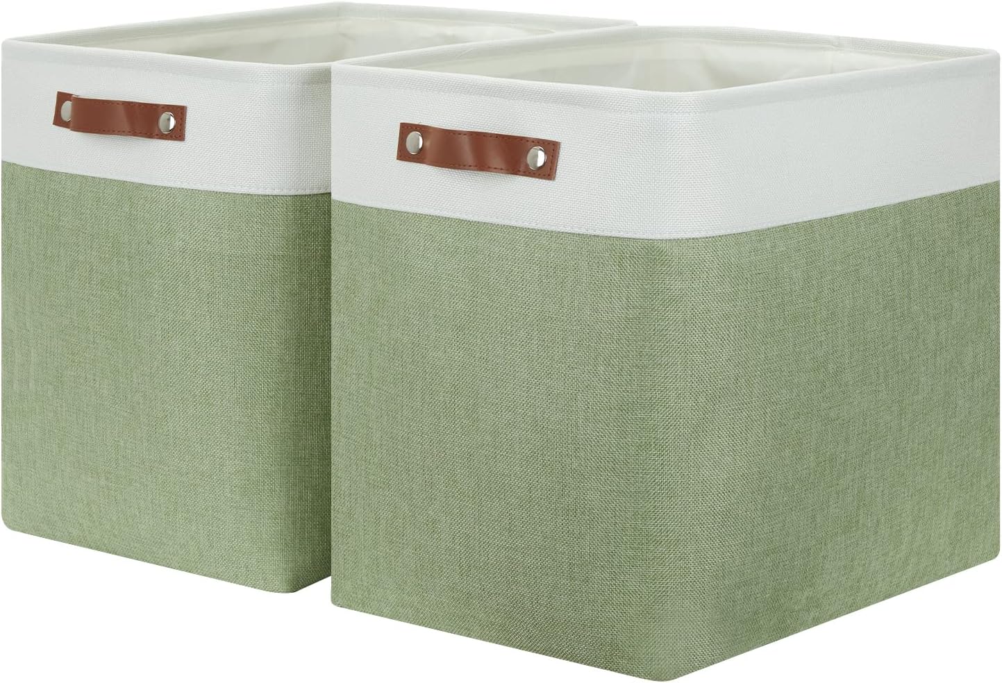 HNZIGE Shelf Storage Baskets for Clothes, Large Storage Bins Fabric Baskets for Organizing, Foldable Rectangular Decorative Storage Bins for Home Closet(White Green), 17" x 12" x 15"